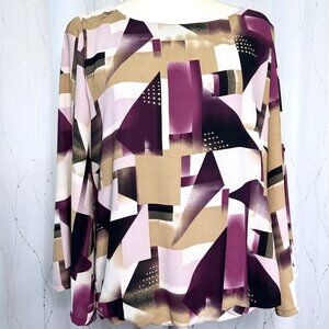 Alfani Purple & Beige Retro 3/4 Butterfly  Sleeve Blouse